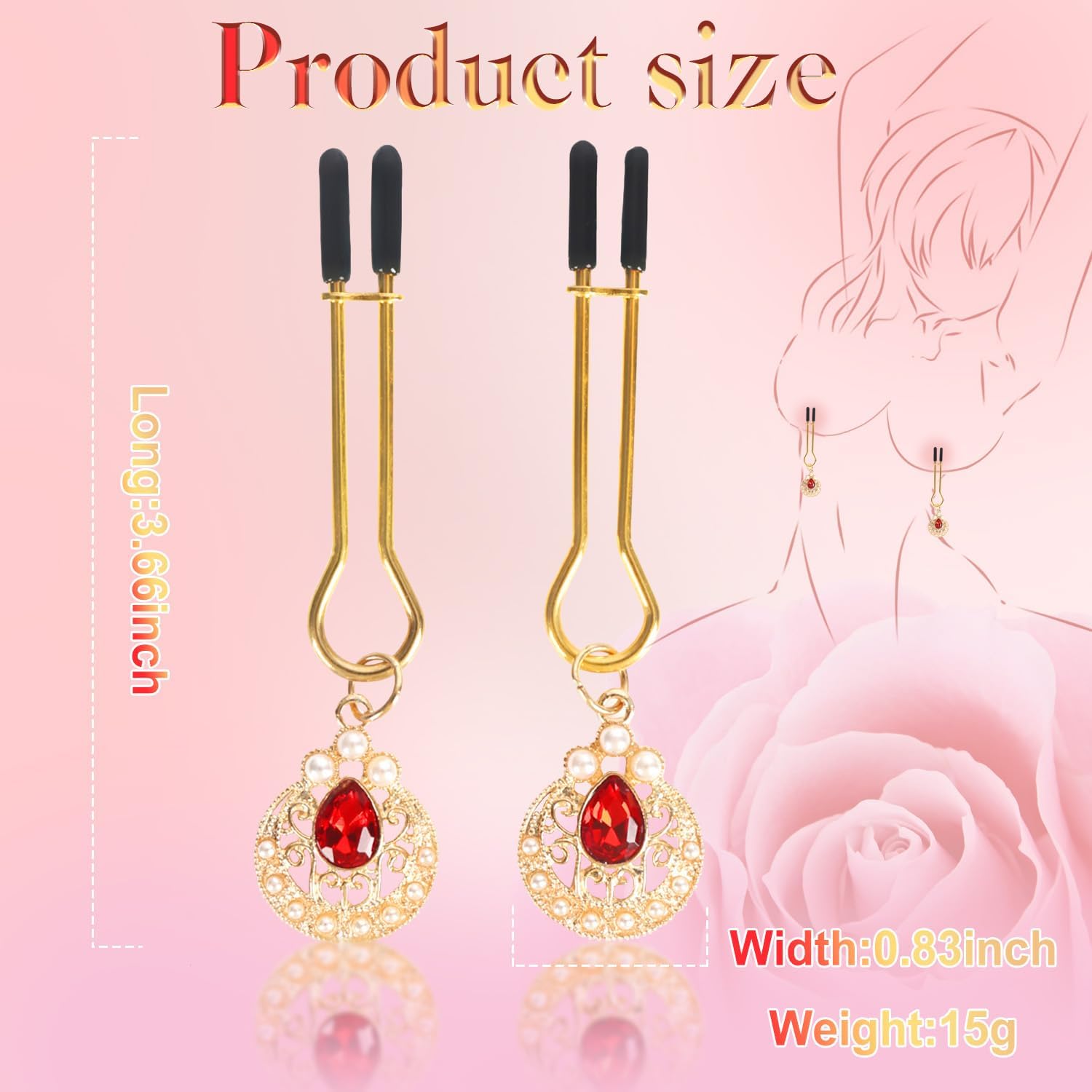 Rubine Pearl Decoration Nipple Clamps-IntimiLife