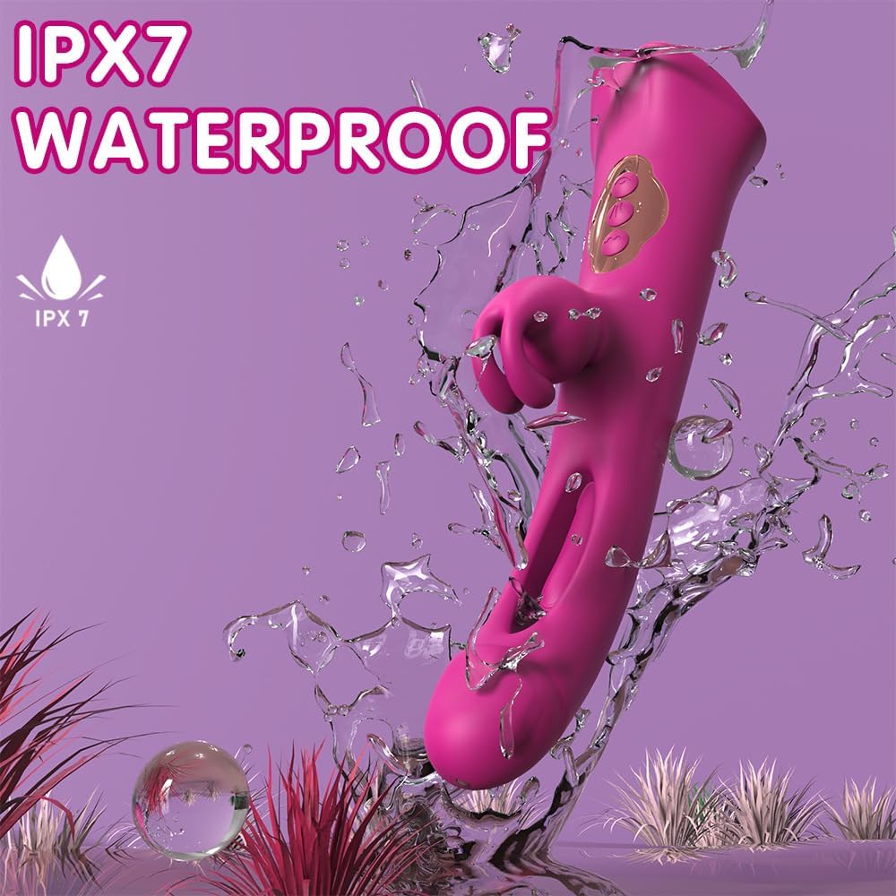 Rose rabbit toy in purple color highlighting body-safe materials and discreet storage