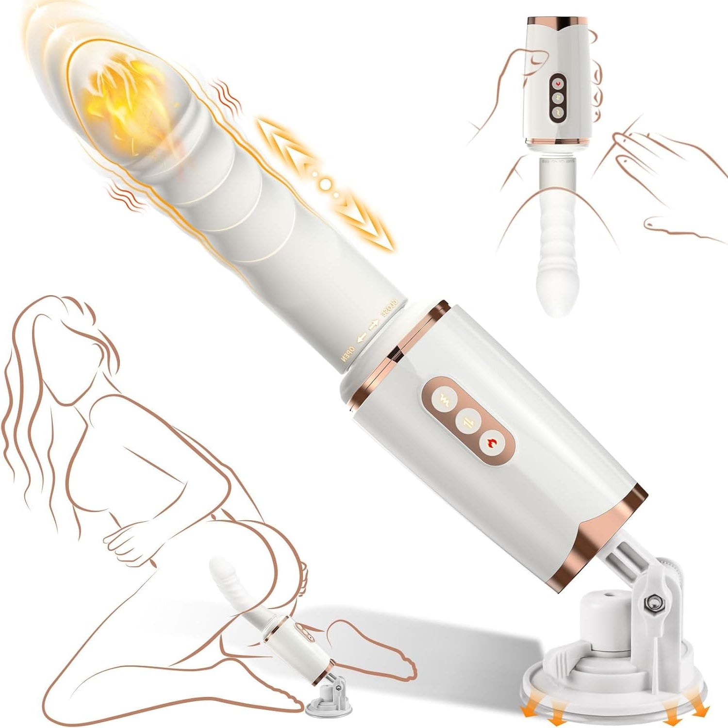 Thrusting sex machine showing sleek design and suction cup base
