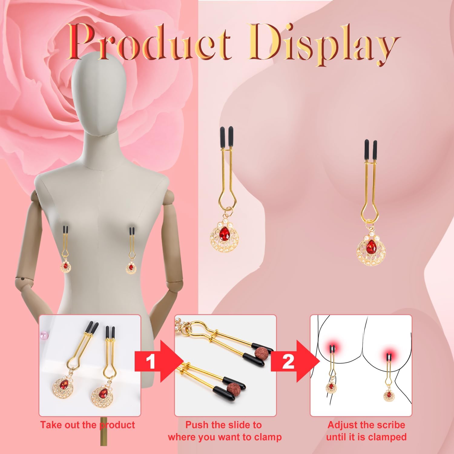 Rubine Pearl Decoration Nipple Clamps-IntimiLife