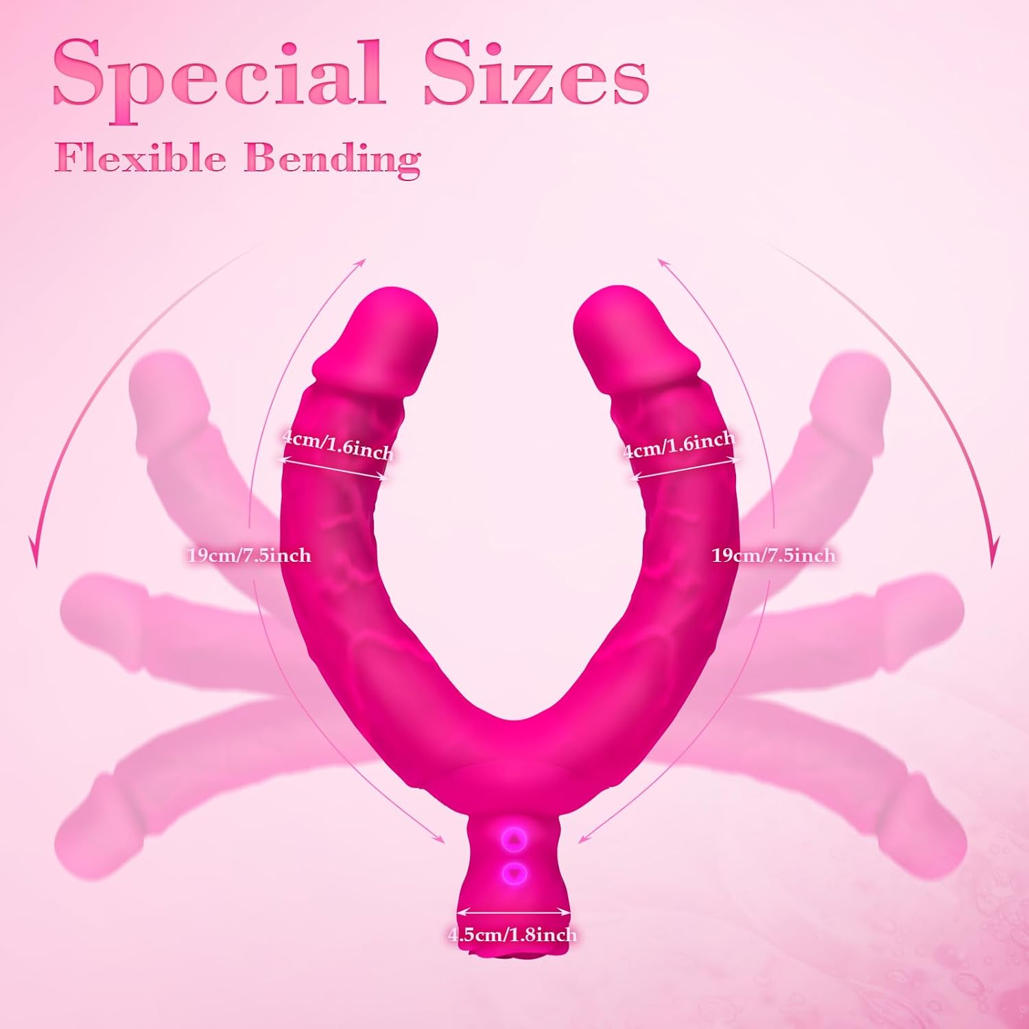 Double-ended rose dildo showing flexible silicone construction and rose base