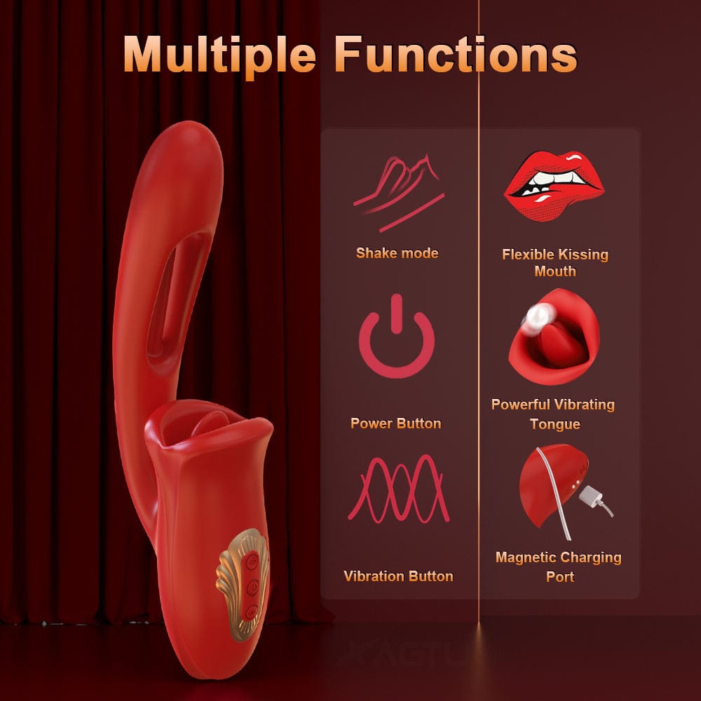 Close-up of vibrator showing multiple stimulation modes and controls