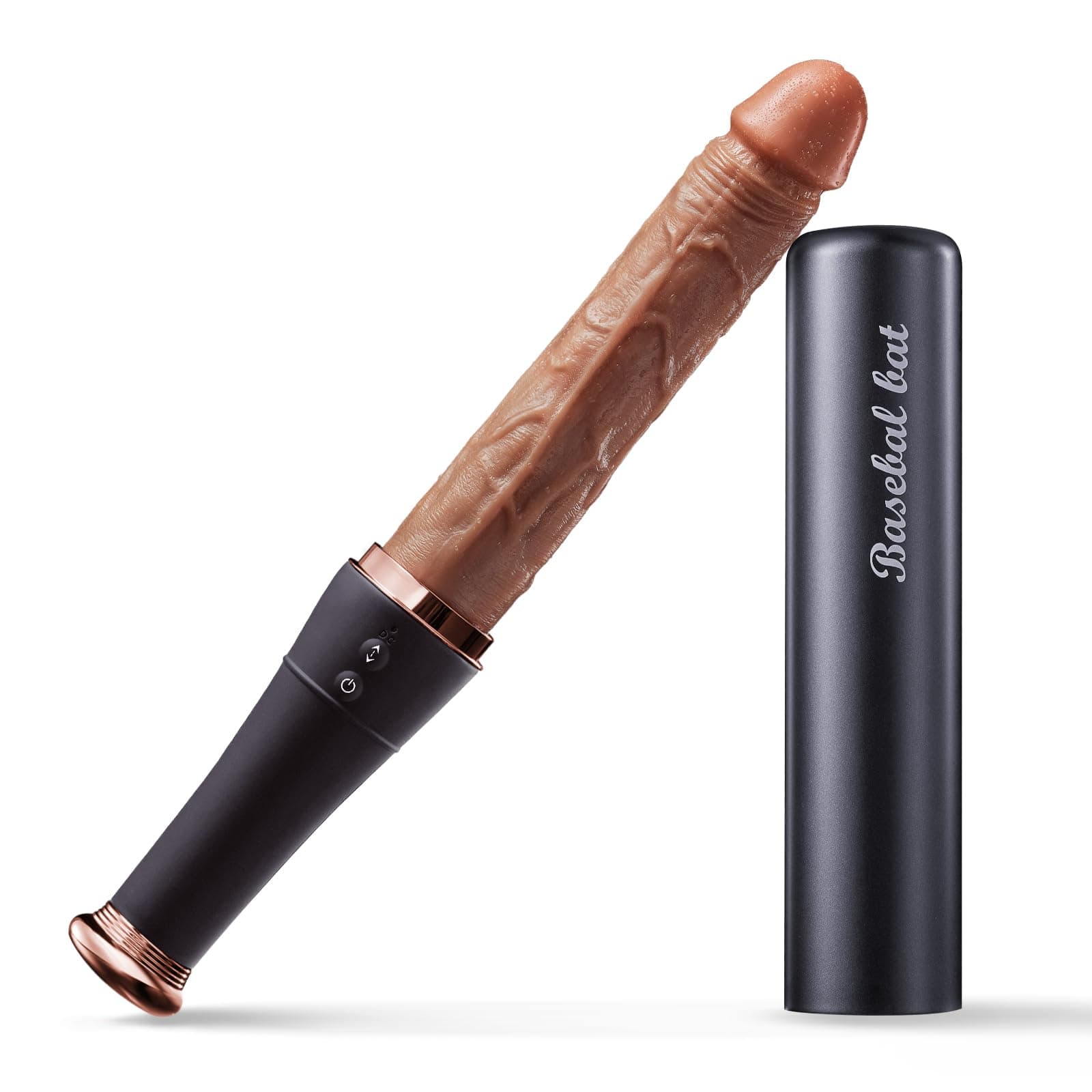 Dildo demonstrating telescopic thrusting motion in use position