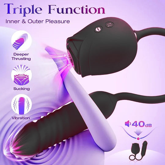 Black Rose Dual Massager - Suction & Internal Vibe