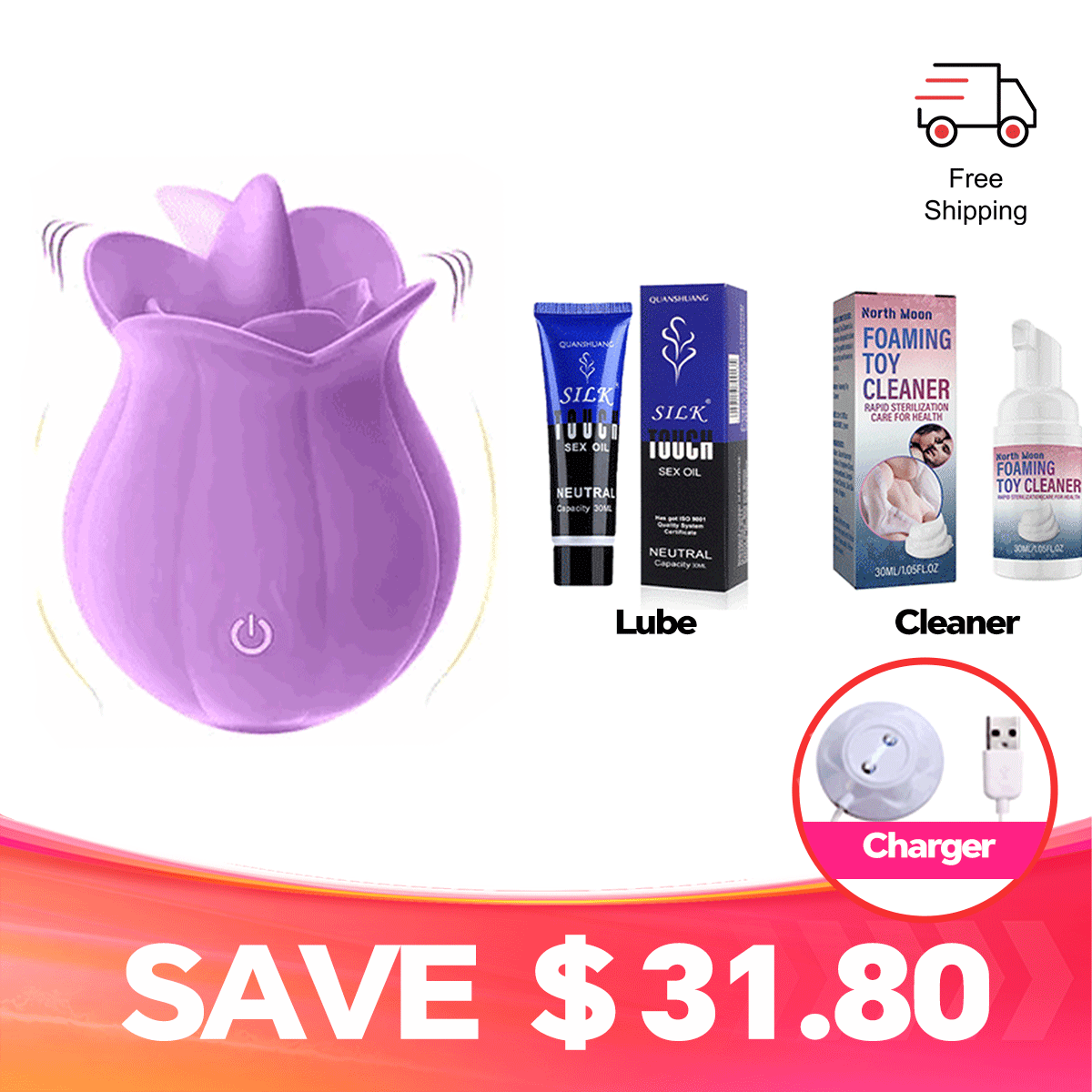 Mlem - 10 Speeds Purple Rose Tongue Massager