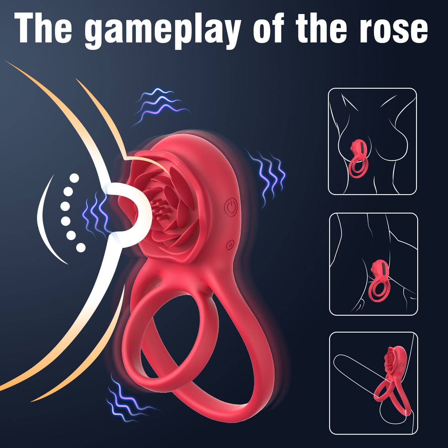 Rose cock ring vibrator demonstrating 9 vibration mode controls