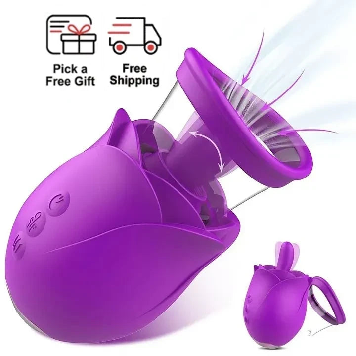 Vortex - 3-in-1 Upgraded Rose Toy Suction & Tongue - tongue vibrator featuring waterproof, quiet, rechargeable