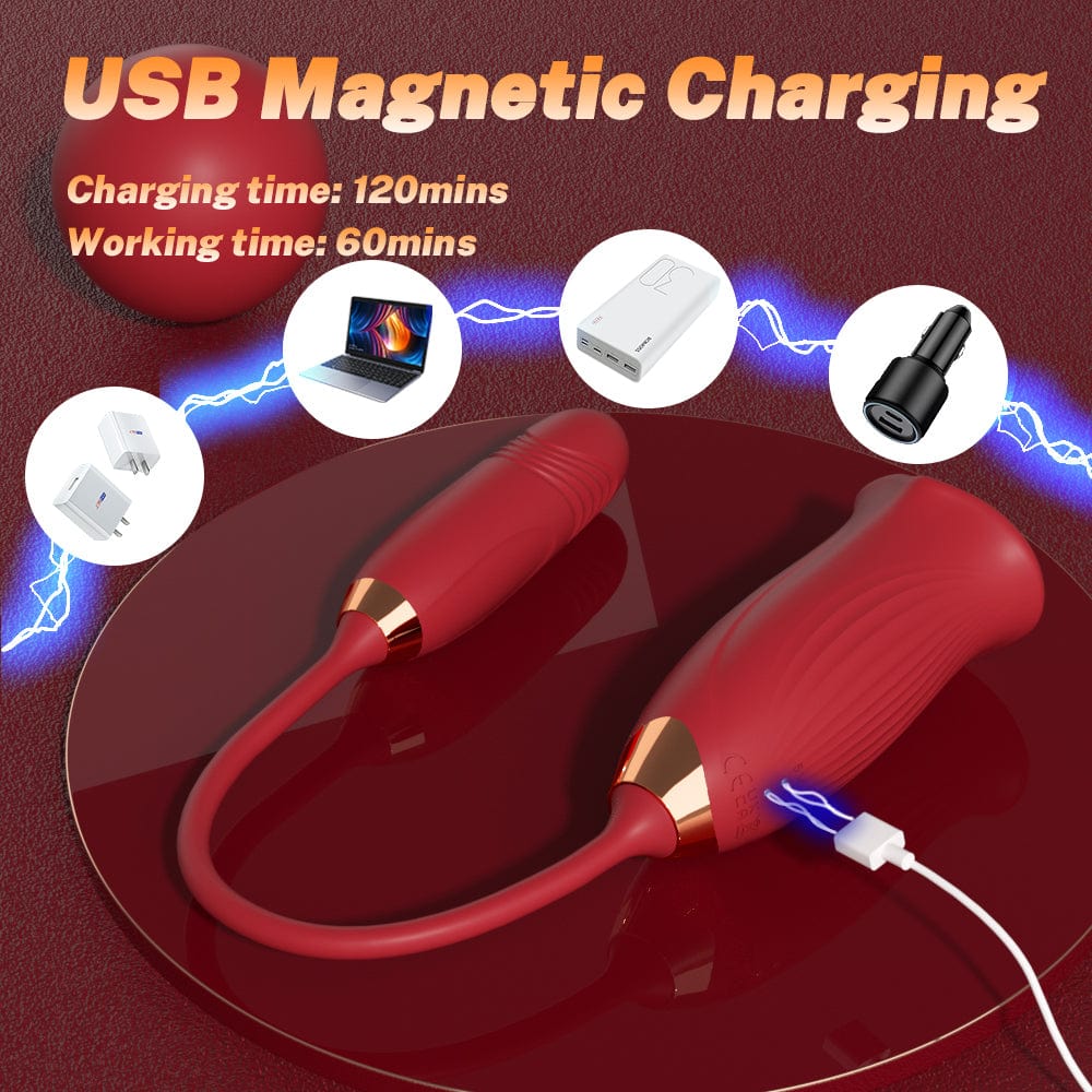 intimilife - Rose Muncher Rose Kiss Tongue Vibrator With Thrusting Dildo Vibrator-IntimiLife