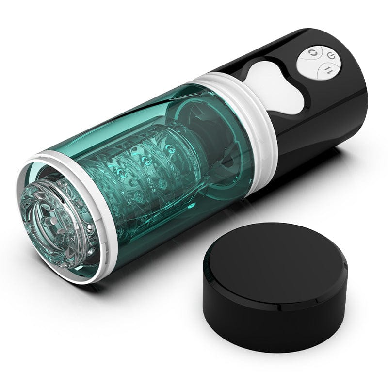 Close-up of realistic textured sleeve inside the automatic stroker