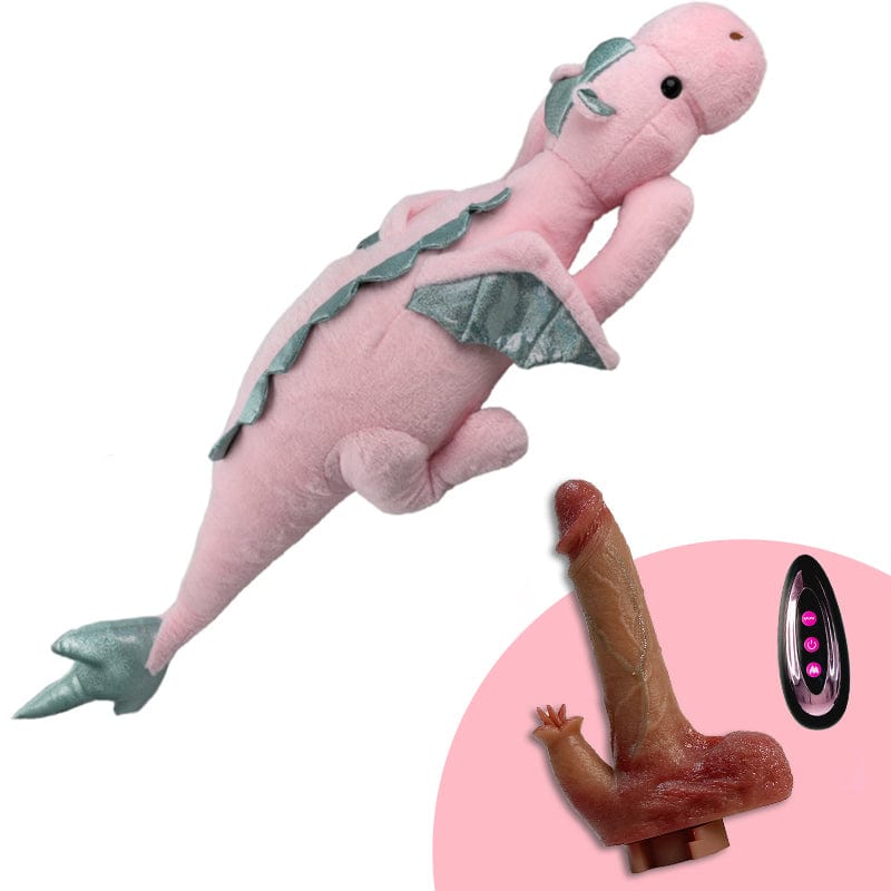 Remote-controlled plush dildo machine with multiple attachments on display