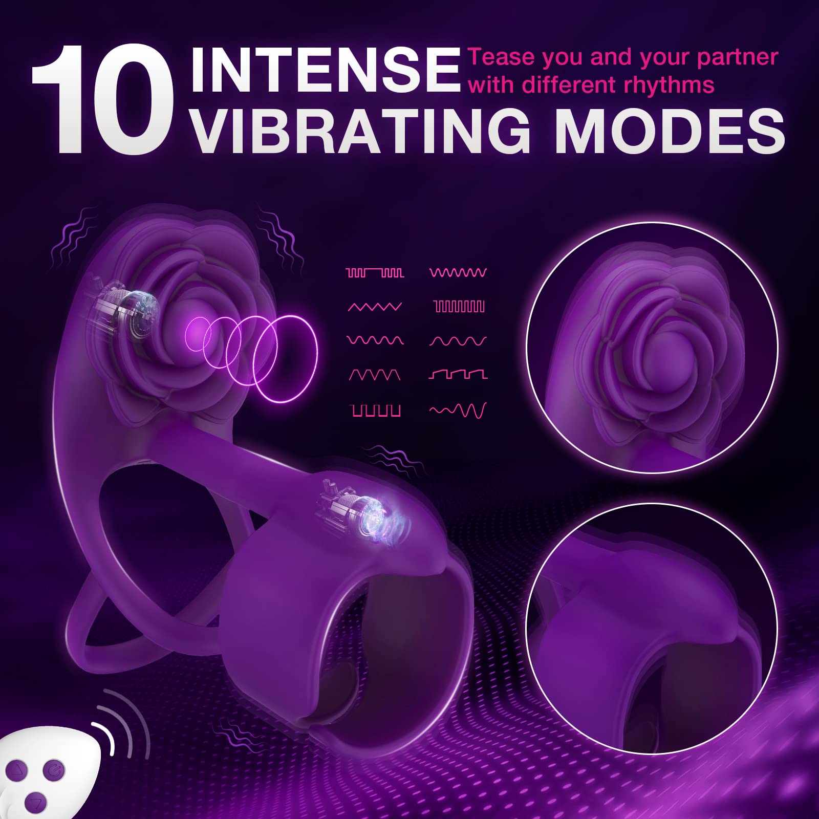 intimilife - 3 IN 1 Vibrating Rose Penis Ring with 10 Vibration-IntimiLife
