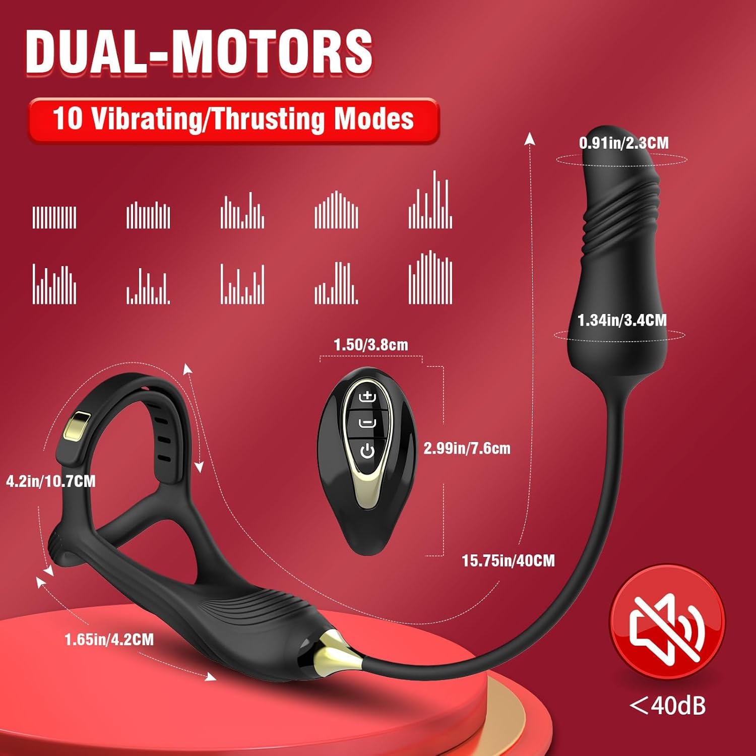 Waterproof adult toy displayed with charging cable and storage pouch