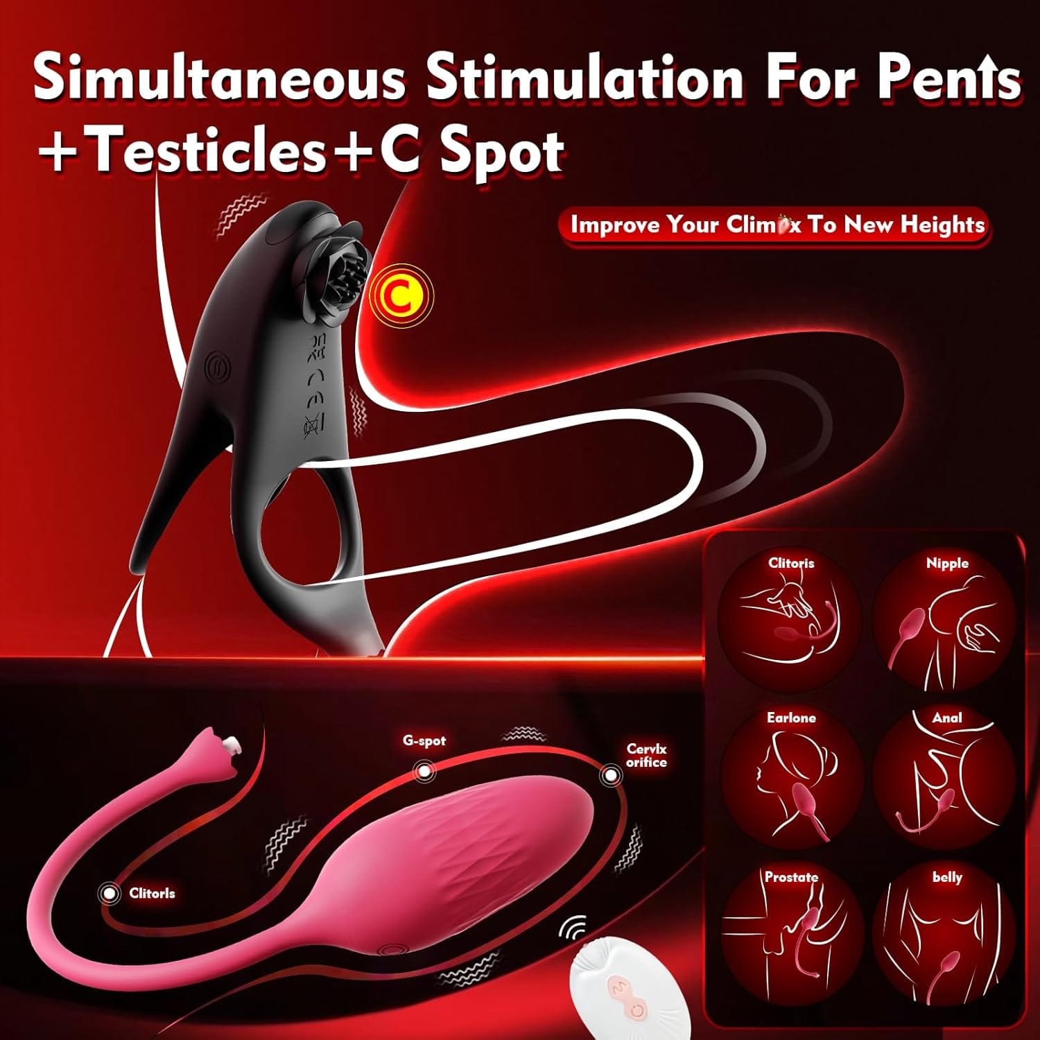 Detachable Design Vibrating Cock Penis Ring With Anal Plug for Couple-IntimiLife