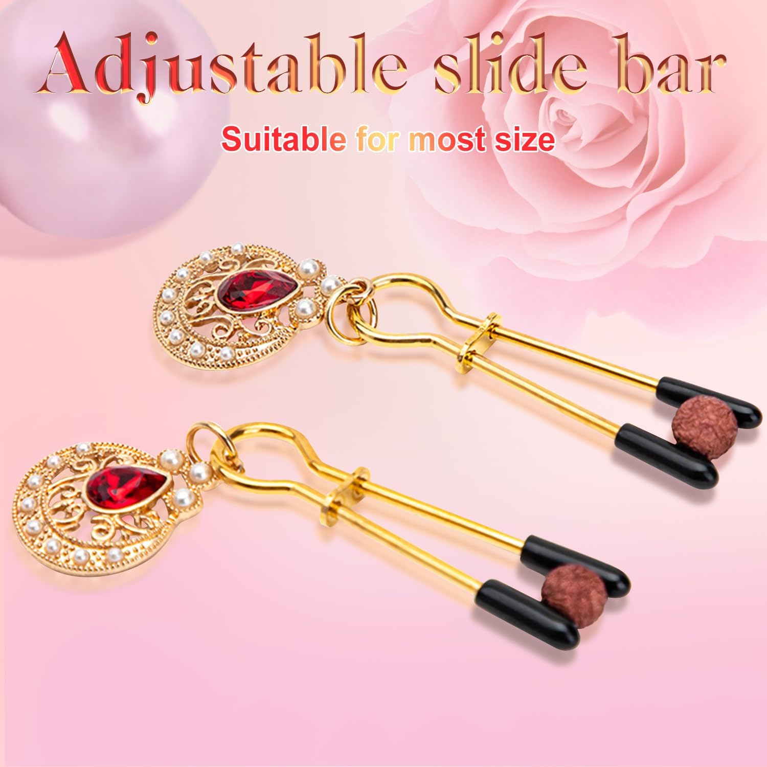 Rubine Pearl Decoration Nipple Clamps-IntimiLife