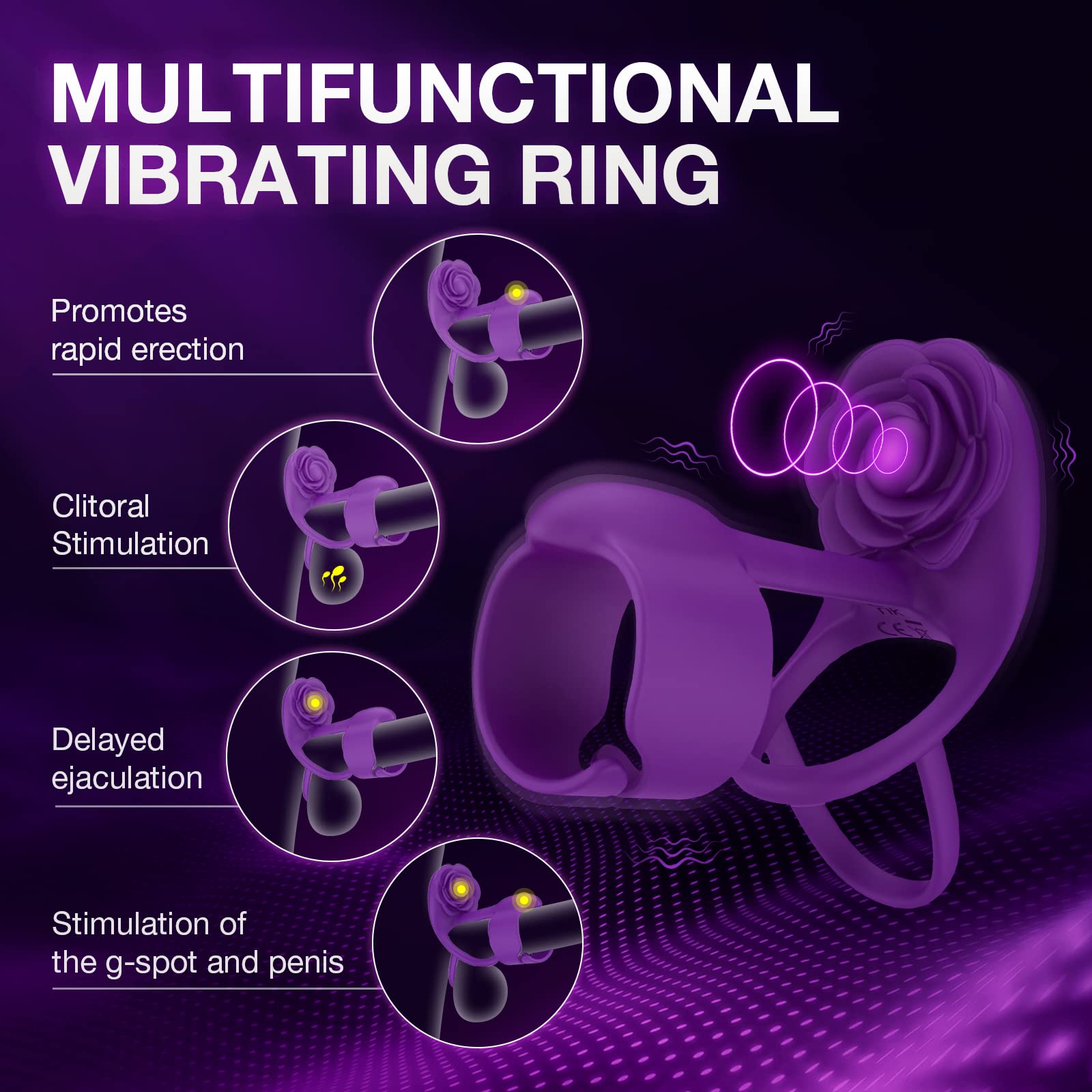 intimilife - 3 IN 1 Vibrating Rose Penis Ring with 10 Vibration-IntimiLife