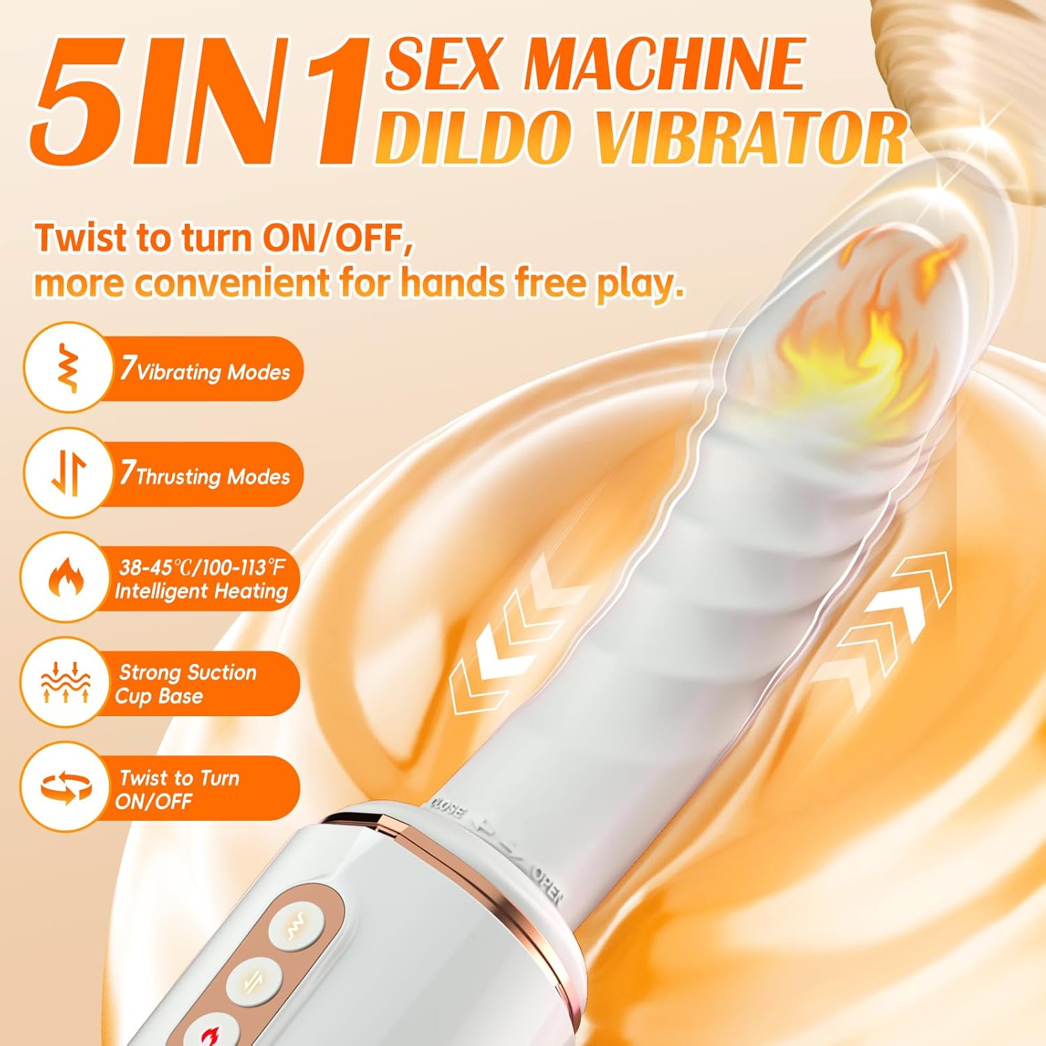 Close-up of silicone dildo with heating function and waterproof material
