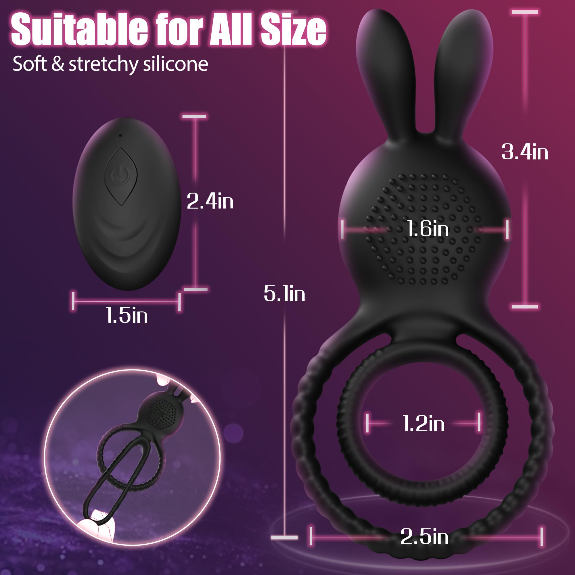 stretchable vibrating ring for men with quiet motor and ergonomic shape