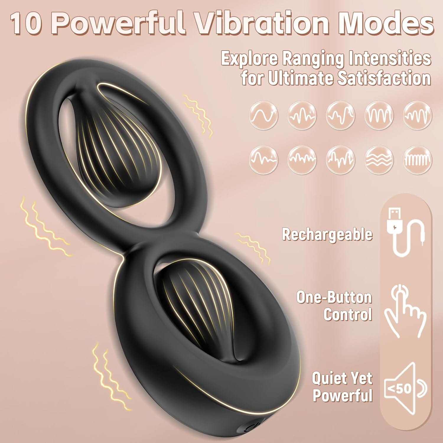 USB rechargeable vibrating ring with charging cable and waterproof feature