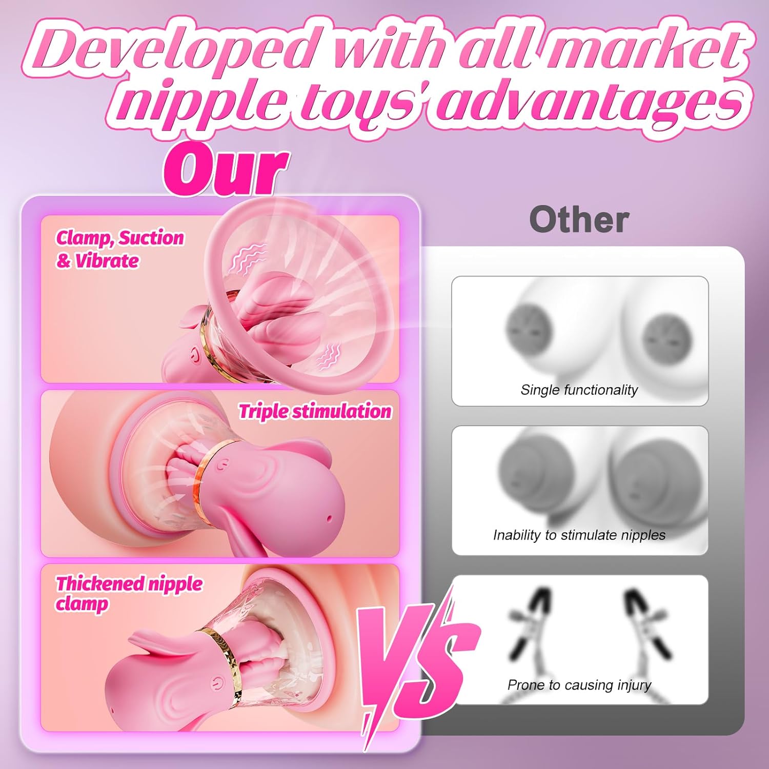 Waterproof nipple massager being cleaned under running water with IPX5 rating