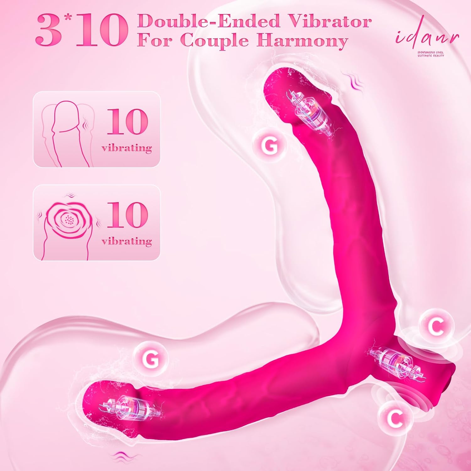 7.5‘’ Double Ended Vibrating Rose Dildo Anal Dildo with 10 Vibrating Modes-IntimiLife