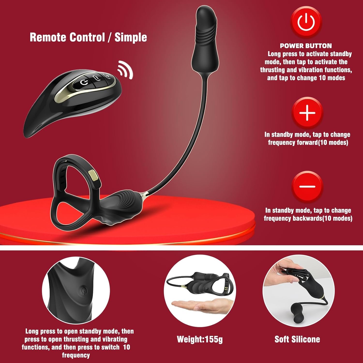 2 In 1 penis Ring thrusting anal Prostate Massager with Adjustable ring buckle-IntimiLife