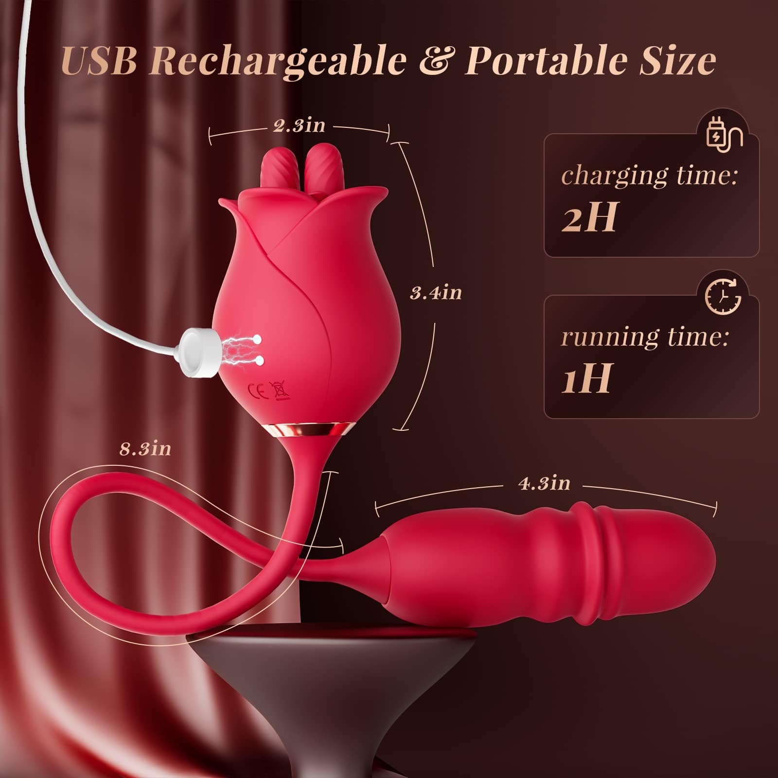 Close-up of double tongue mechanism with 10 speed settings for clitoral stimulation