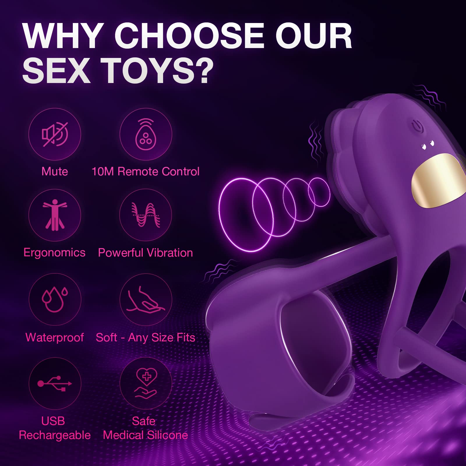 intimilife - 3 IN 1 Vibrating Rose Penis Ring with 10 Vibration-IntimiLife