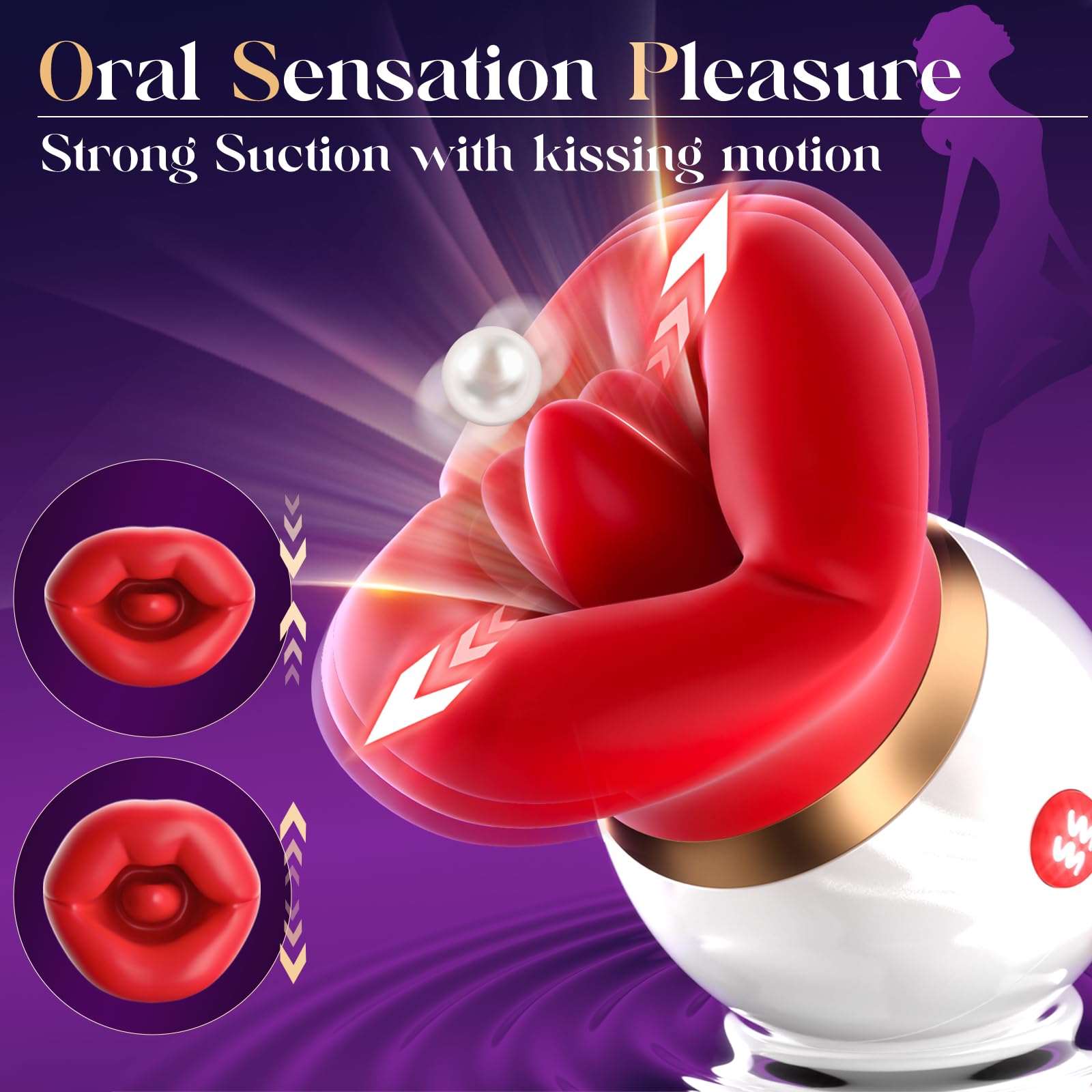 Silicone suction toy in discreet packaging with size comparison