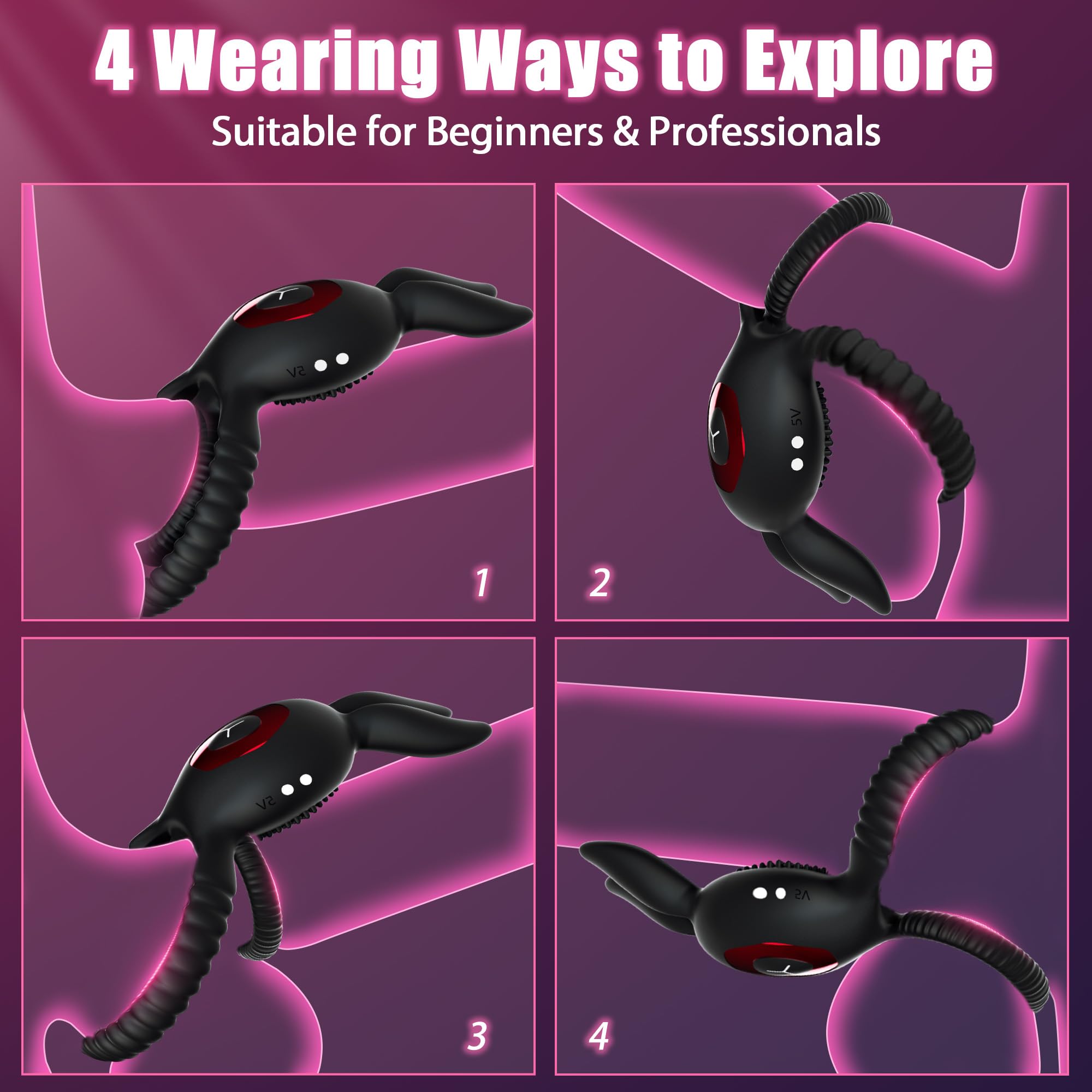Close-up of the 10 mode vibrating cock ring highlighting ergonomic shape