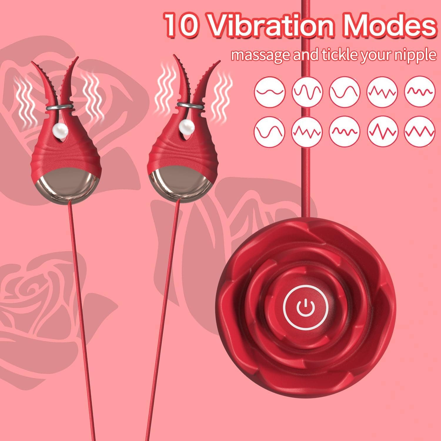Rose-shaped 10 Vibration Nipple Clamps Set-IntimiLife