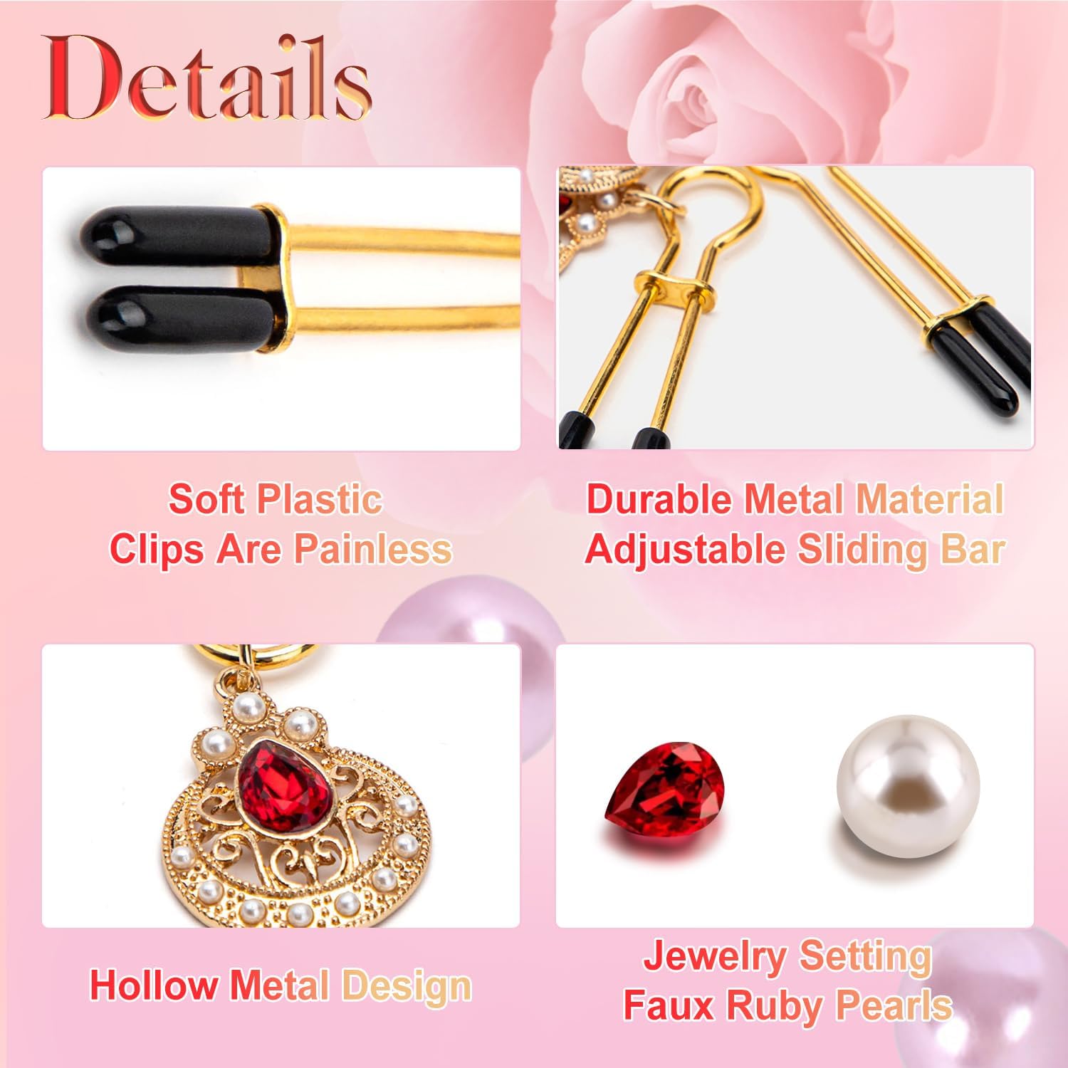 Rubine Pearl Decoration Nipple Clamps-IntimiLife