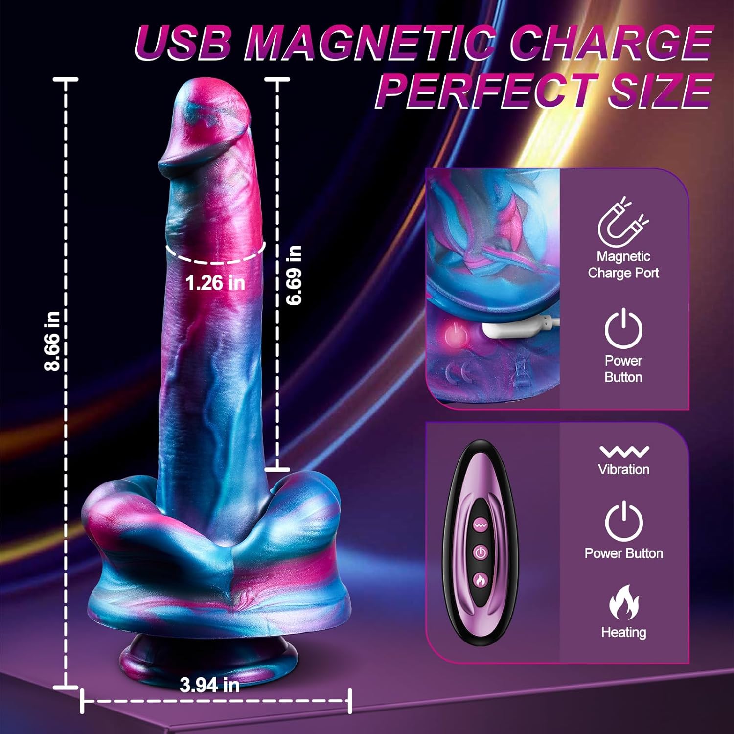 6.69‘’ Big Mouth Fantasy Dildo Vibrator with 3 Thrusting & 7 Vibration & Heating Modes-IntimiLife