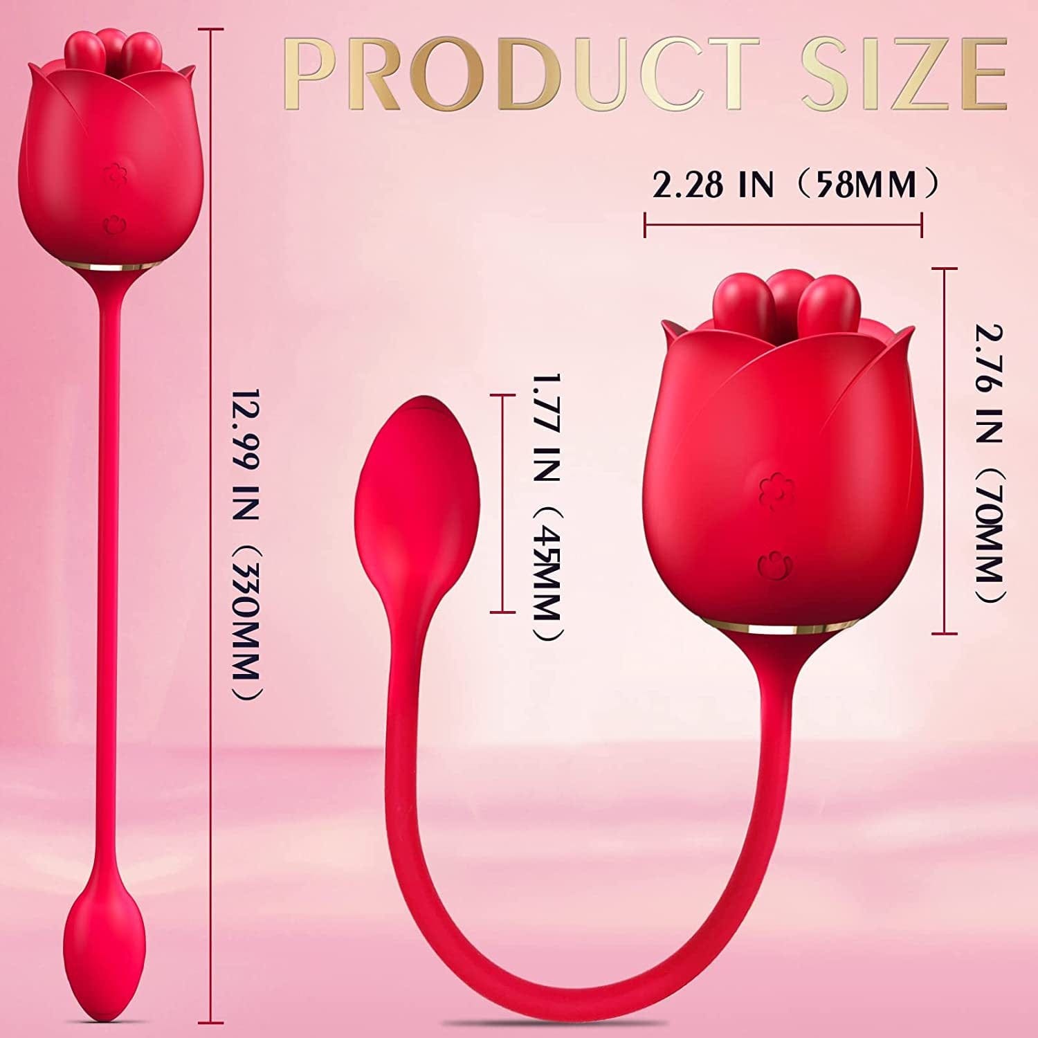 Size comparison of rose toy in hand demonstrating ergonomic design