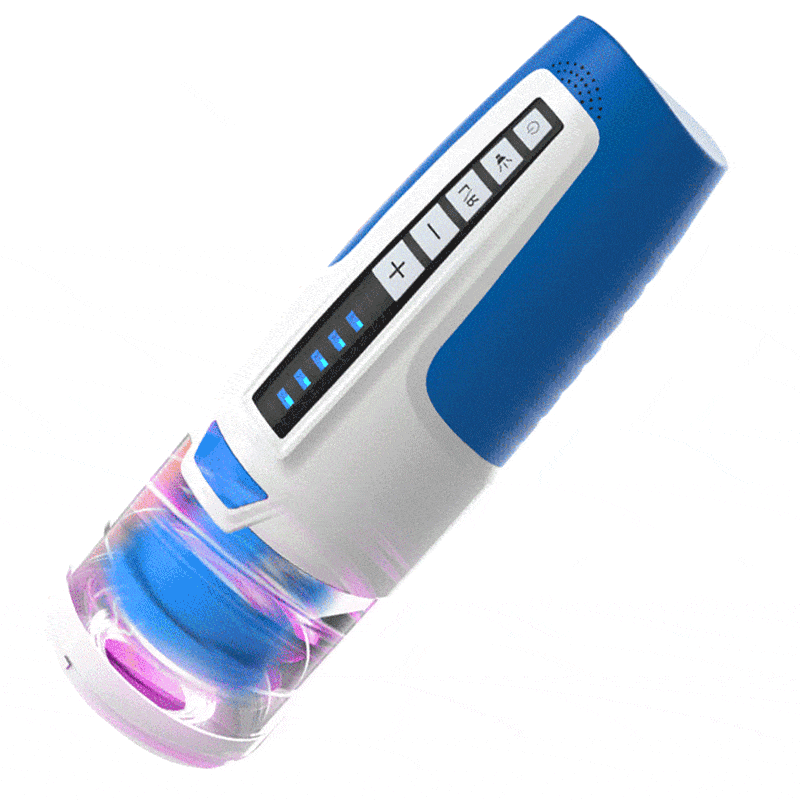 Rotating male masturbator showing transparent window design