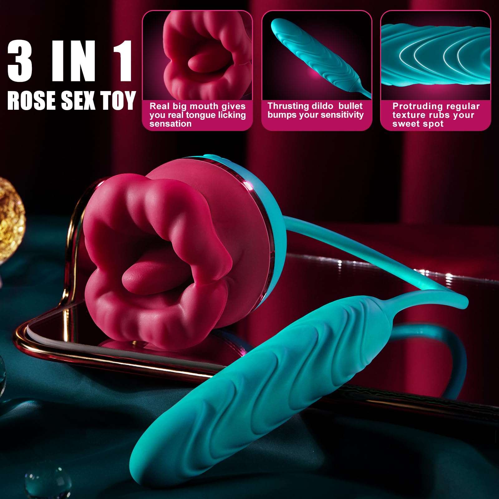 Body-safe silicone texture and ergonomic rose shape detail