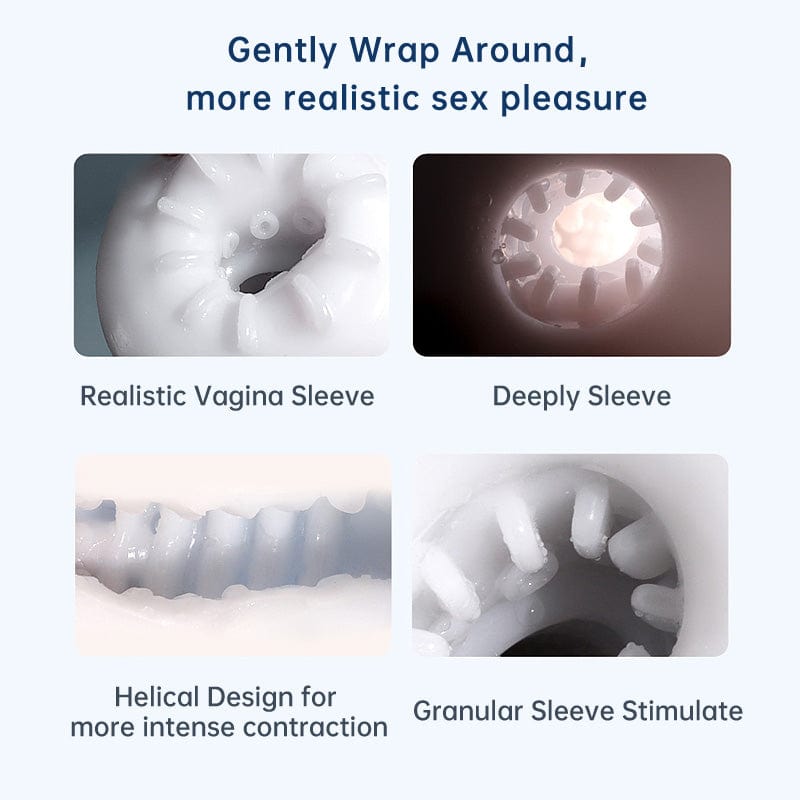 Telescopic masturbation cup showing automatic suction and expansion features