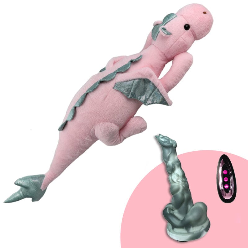 Remote-controlled plush dildo machine with multiple attachments on display