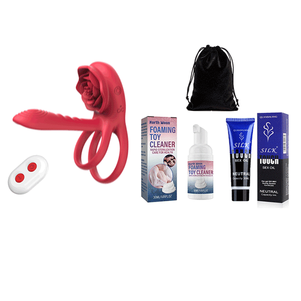 Rosethick Dual-Ring Couples Ring with External Massager for Intimate Connection side view and design details