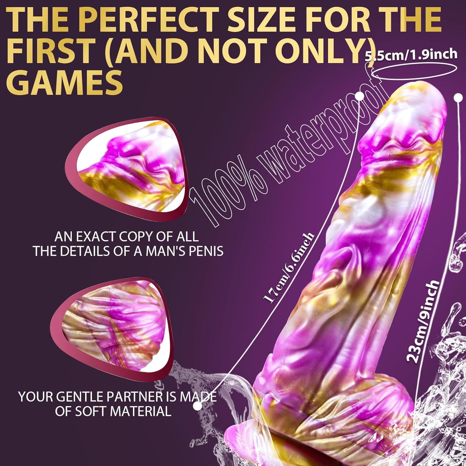 Pink fantasy dildo showing detailed texture and 9-inch size