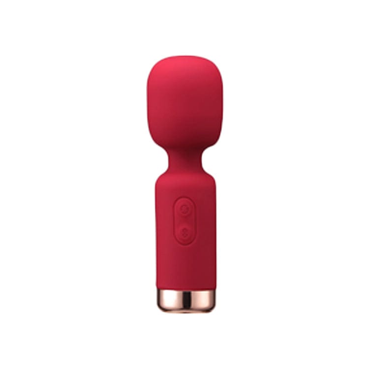 Mini vibrator showing compact size and red silicone body