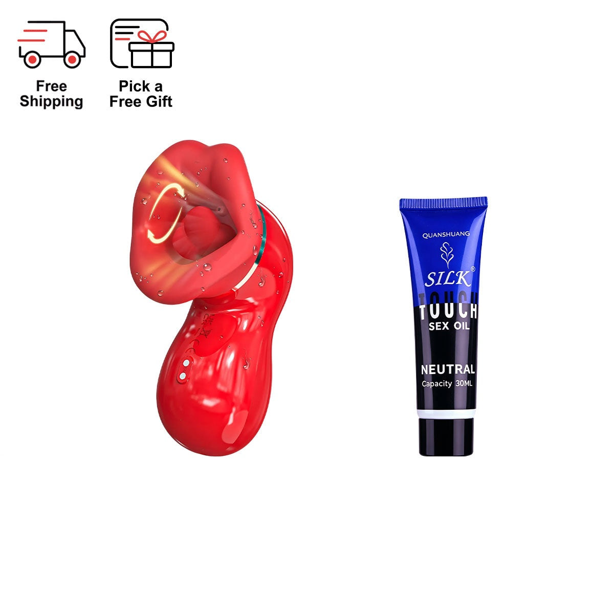 LushMouth Tongue Massager - Rotating Tongue & Suction Massager for Ultimate Pleasure side view and design details