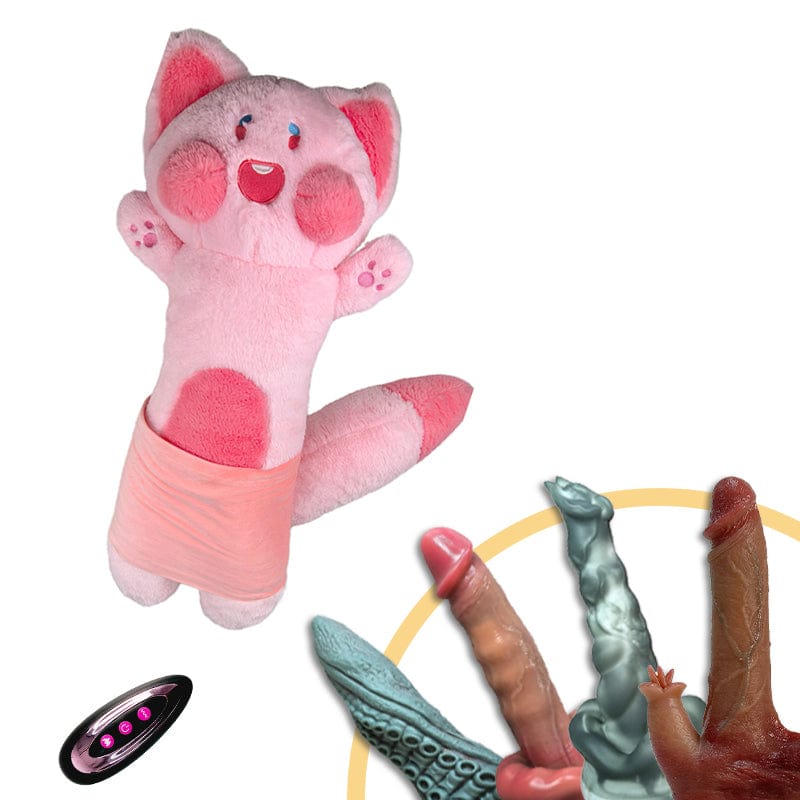 Four interchangeable silicone dildos showing different sizes and textures