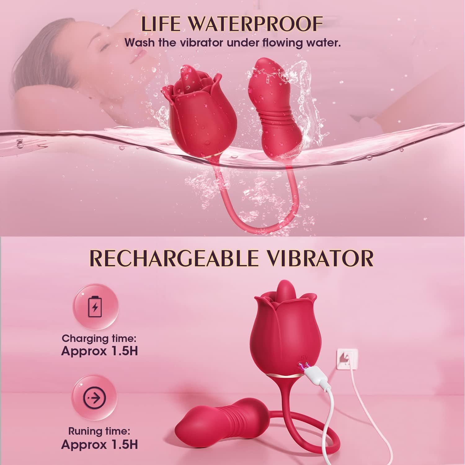 intimilife - Rose Toy Vibrator Female Telescopic Egg Jumping  Tongue Licker Sex Toys-IntimiLife