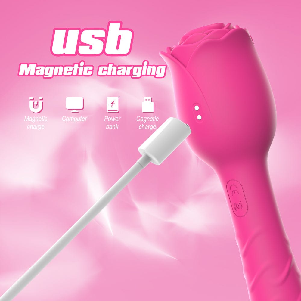 intimilife - D3621 Scarlet 3-in-1 Telescopic Sucking And Shocking Handle Rose Vibrator-IntimiLife