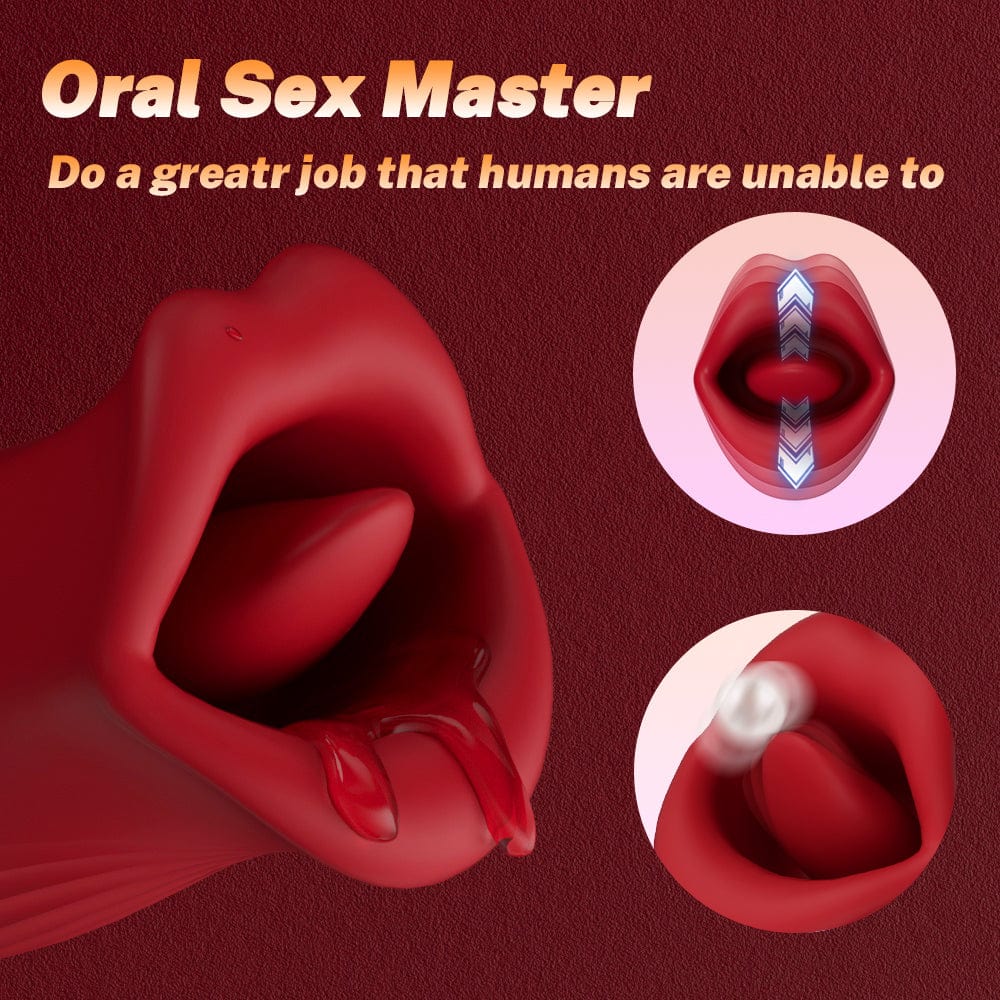 intimilife - Rose Muncher Rose Kiss Tongue Vibrator With Thrusting Dildo Vibrator-IntimiLife