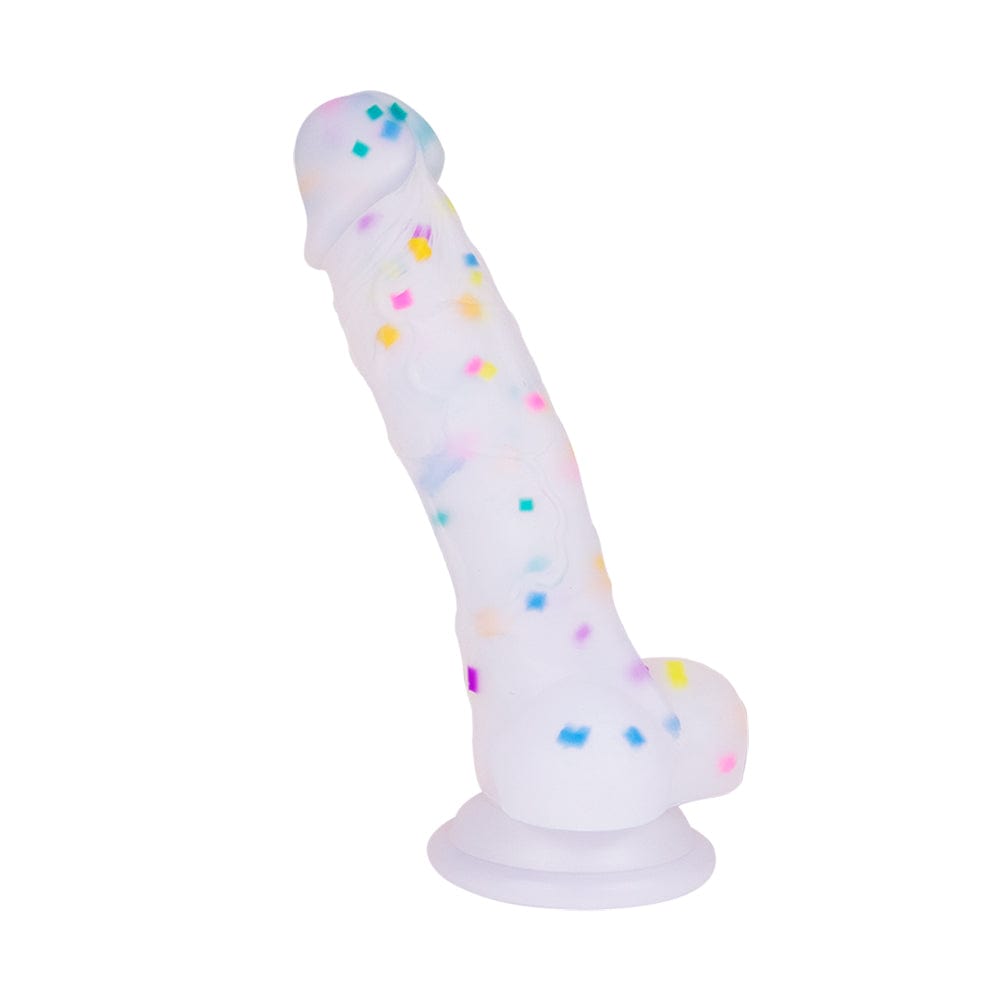 Transparent jelly dildo showing realistic design and 5.5 inch size