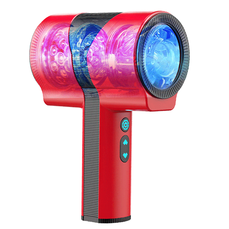 Telescopic rotating penis stroker showing adjustable length and ergonomic design