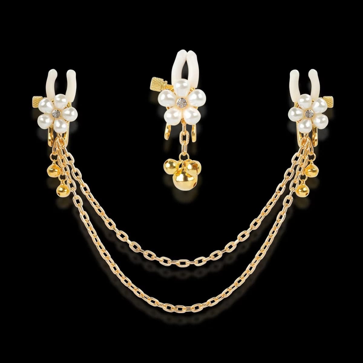 Pearl Petals Bells Nipple Clamps with Chain-IntimiLife