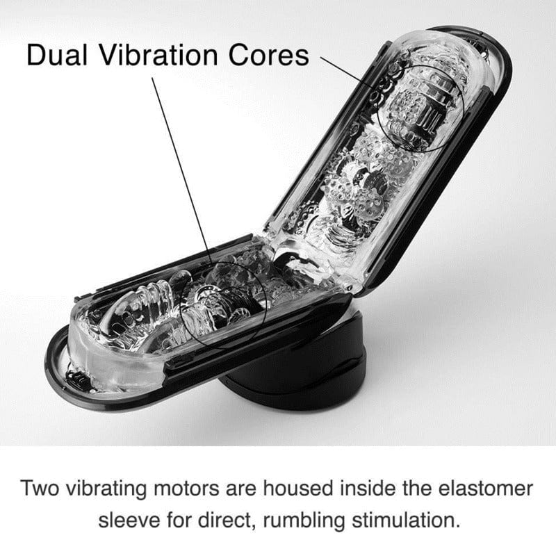 Masturbator in use with flexible size accommodation