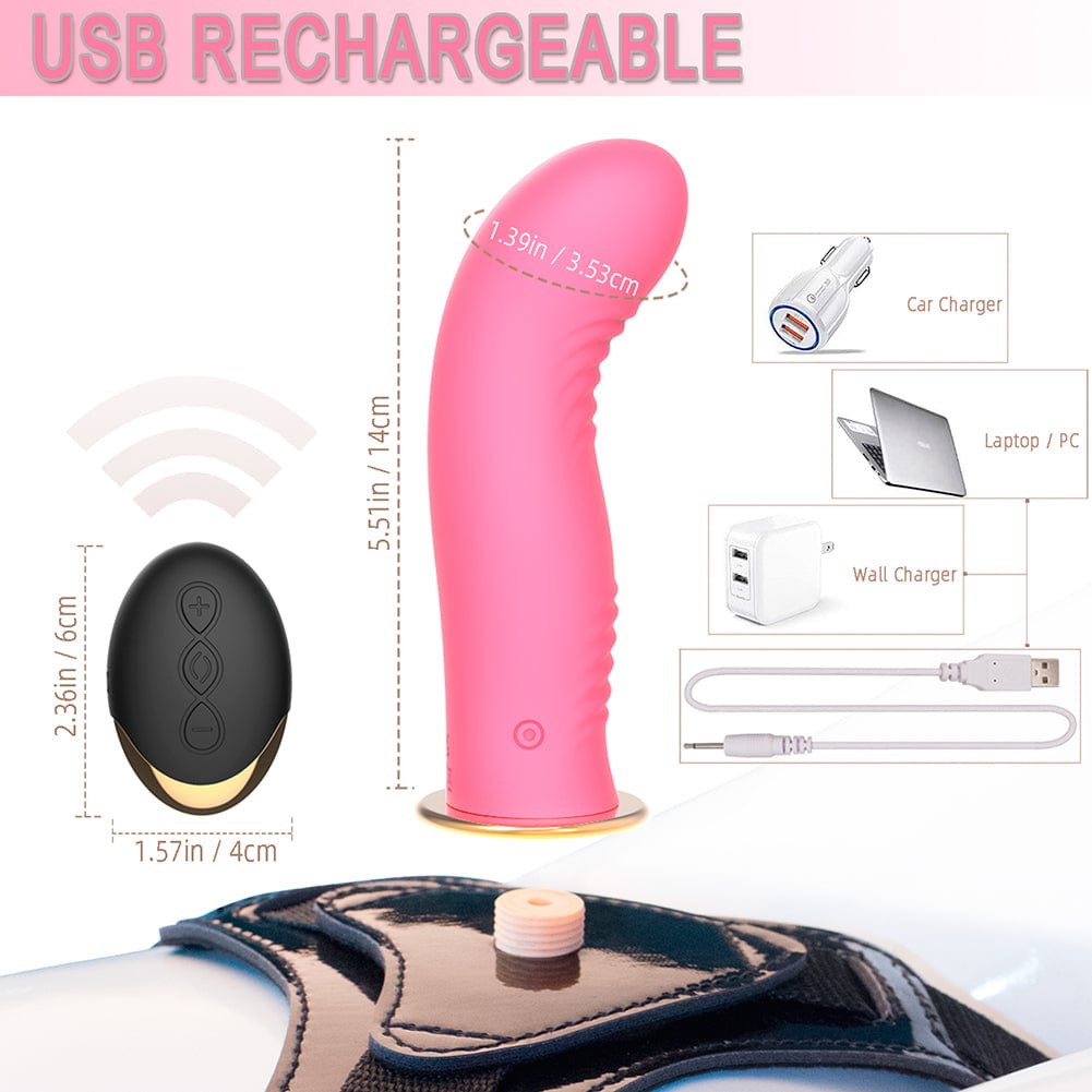 Wireless remote control strap-on dildo vibrator for couples showing complete set